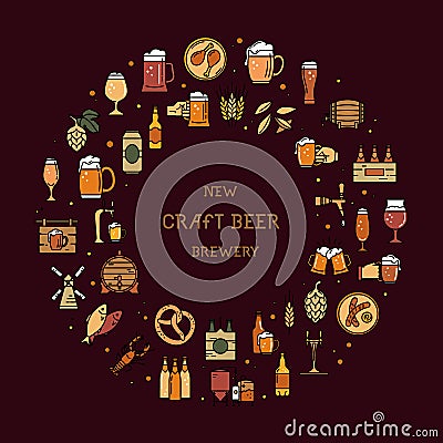 Circular a large set of colorful icons on the topic of beer Stock Photo