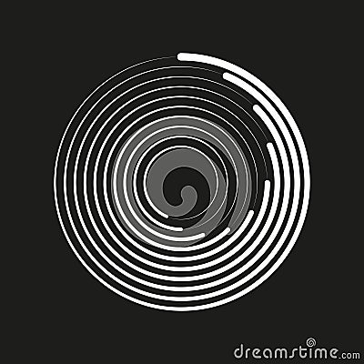 Circular lines vector. White on black. Abstract concentric pattern. Dynamic geometric design. Vector Illustration