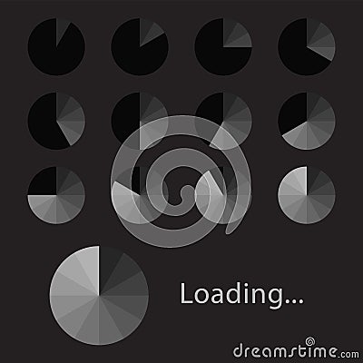 Circular loading sign, gray isolated on black background, vector illustration. Cartoon Illustration