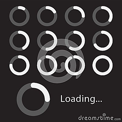 Circular loading sign, isolated on black background, vector illustration. Cartoon Illustration