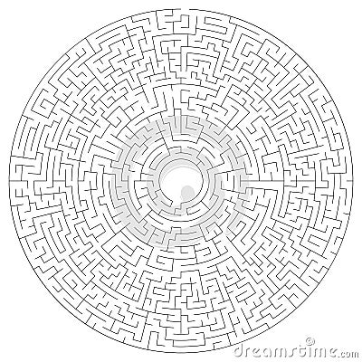 Circular maze, labyrinth puzzle game. Riddle, brain-teaser game concept Solvable Vector Illustration