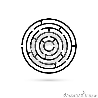 Circular maze with way to center. Business confusion and solution concept. Flat design. Vector illustration isolated on white Vector Illustration