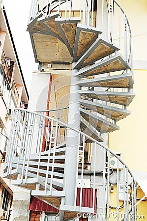 Circular metal stairs. Bottom view. Stock Photo