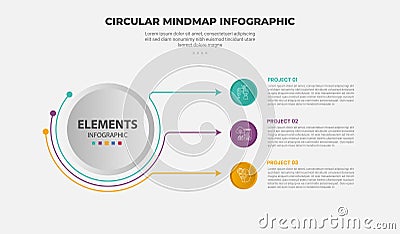 circular mind map infographic outline style with 3 point template with centered circle with small circle line connected for slide Stock Photo
