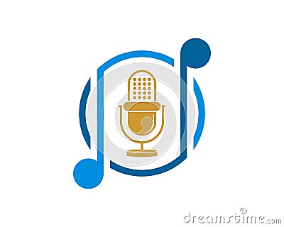 Circular music note with podcast microphone Stock Photo