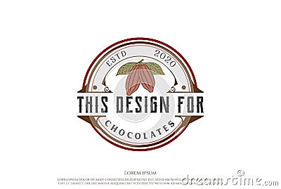 Circular Old Classic Vintage Retro Chocolate Cacao Cocoa Farm Product Label Logo Design Vector Vector Illustration