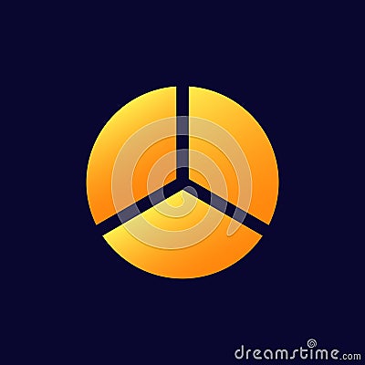 Circular orange graph icon divided into three equal segments representing data visualization Vector Illustration
