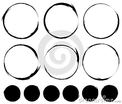 Circular painted circles. Grungy, textured circle set Vector Illustration