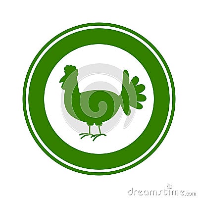 Circular panel with green free-range chicken on white background - vector Vector Illustration