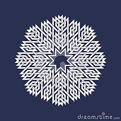 Circular pattern in Asian intersecting lines style. White eight pointed mandala in snowflake form Vector Illustration