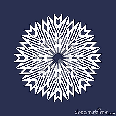 Circular pattern in Asian intersecting lines style. White eight pointed mandala in snowflake form Vector Illustration