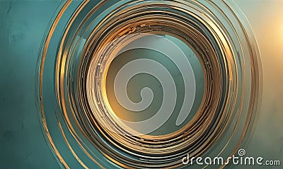 circular pattern concentric circles, with golden hue, is set against gradient background transitioning from Stock Photo