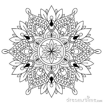 Circular pattern in form of mandala for Henna, Mehndi, tattoo, decoration. Decorative ornament in ethnic oriental style Vector Illustration