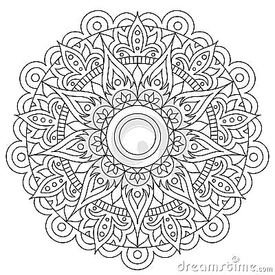 Circular pattern in form of mandala for Henna, Mehndi, tattoo, decoration. Decorative ornament in ethnic oriental style. Flower Cartoon Illustration