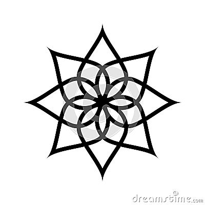 Circular pattern. Geometric icon. Seven pointed star on white background. Modern style. Vector illustration. Simple symbol.Mandala Vector Illustration