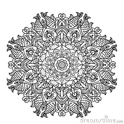 Circular pattern mandala with elements of ethnic animal style coloring page illustration Vector Illustration