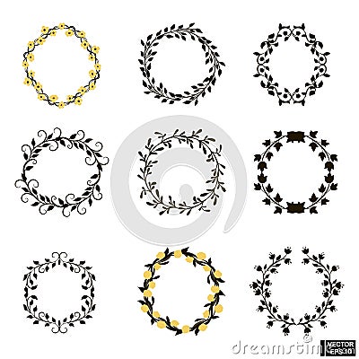 Circular plant frames set. Stock Photo