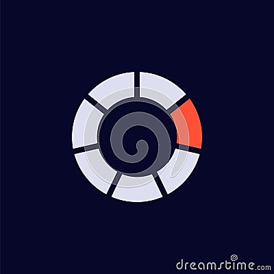 Circular progress bar showing partial completion with one segment filled in orange Vector Illustration