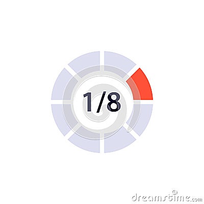 Circular progress indicator showing one eighth completion in simple graphic design Vector Illustration