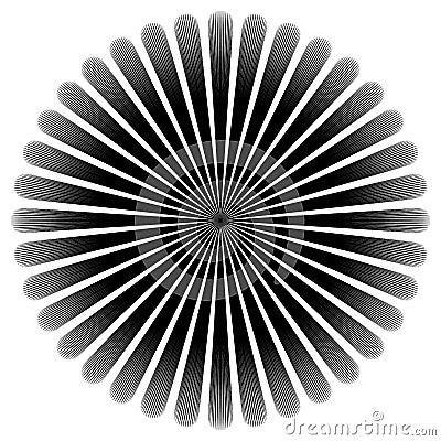 Circular, radiating abstract shape, motif. Geometric design elem Vector Illustration
