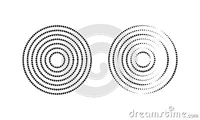 Circular ripple icons. Concentric circles with whole and broken dotted lines isolated on white background. Vortex, sonar Vector Illustration