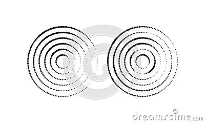 Circular ripples. Concentric circles with broken polka dot lines. Vortex, radio or sonar wave, soundwave, sunburst Vector Illustration