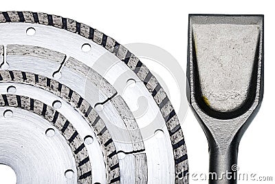 Circular Saw blades and nozzle for the puncher in Stock Photo