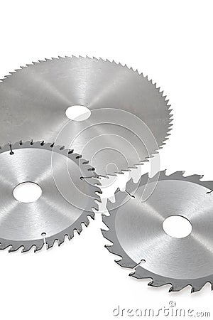 Circular saw blades for wood isolated on white Stock Photo