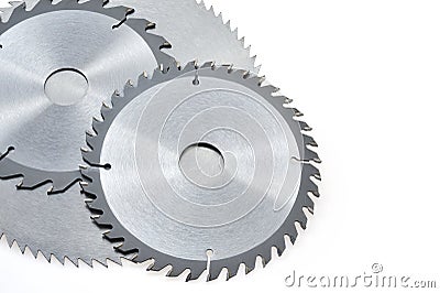 Circular saw blades for wood isolated on white Stock Photo