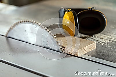Circular saw in carpentry workshop Stock Photo