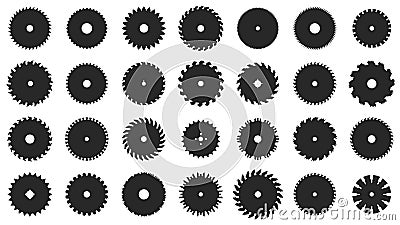 Circular saw. Rotary blades saw machine, cut teeth machine for carpentry, industrial machine for wood construction Vector Illustration