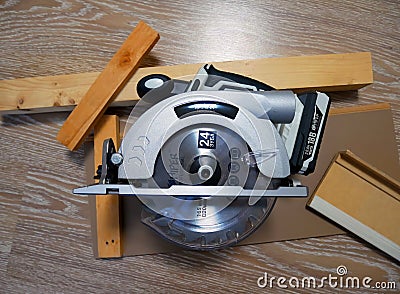 Circular saw for sawing wood. Sharp saw for woodwork Editorial Stock Photo