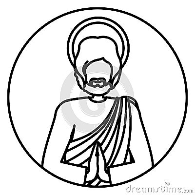 Circular shape with contour of half body picture saint joseph praying Vector Illustration