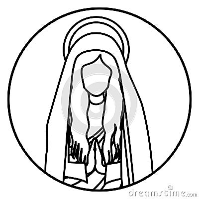 Circular shape with contour half body saint virgin mary praying Vector Illustration