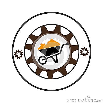 Circular shape with gear with silhouette cartor truck for building Vector Illustration