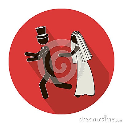 circular shape pictogram of wife chasing husband Cartoon Illustration