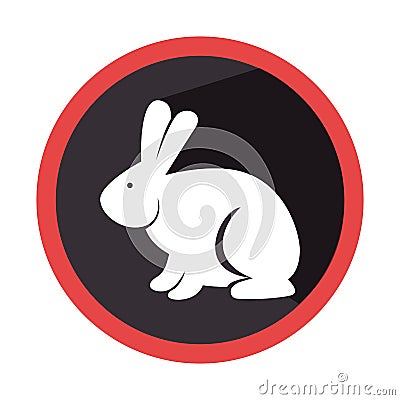 Circular shape with silhouette rabbit with long ears Vector Illustration