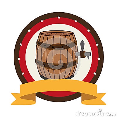 Circular stamp with beer barrel and label Vector Illustration