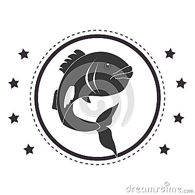 Circular stamp with fish animal marine design Vector Illustration