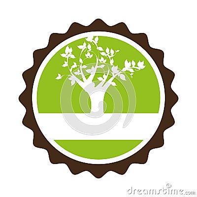 Circular stamp with leafy tree plant Vector Illustration