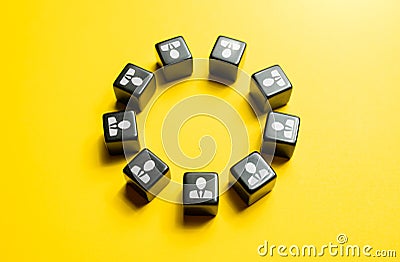 Circular team of people. Fully staffed. Discipline and teamwork. Stock Photo
