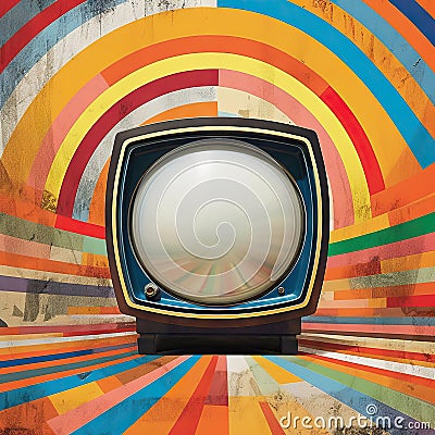 Circular Television Screen with Vibrant Colors AI Generated Cartoon Illustration