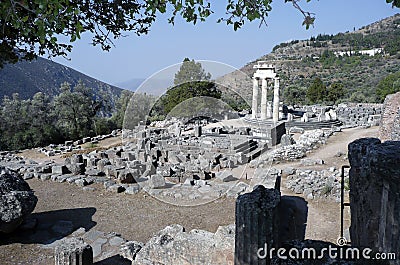 Circular tholos view of the Sanctuary of Athena, Delphi, Greece Stock Photo