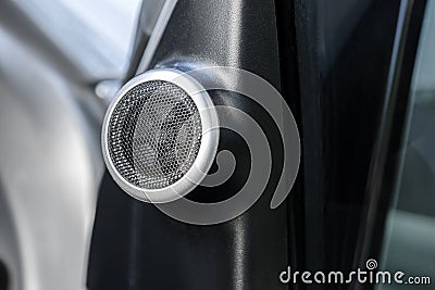 Circular tweeter, mounted on car door panels Stock Photo