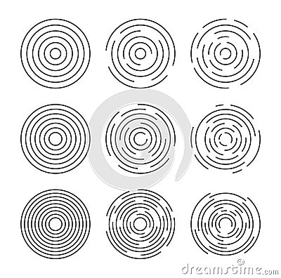 Circular vector lines, circle concentric pattern design. Round graphic black ripple background. Abstract geometric vortex ring Stock Photo