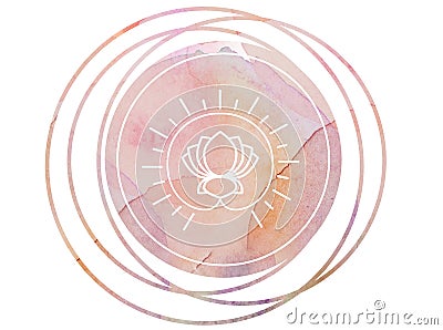 Circular Watercolor mandala meditation Symbol lotus Stock Photo