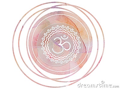 Circular Watercolor mandala Om Aum Symbol lotus Stock Photo