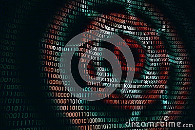 Circular waves on abstract digital wall in cyberspace, binary technology background Stock Photo