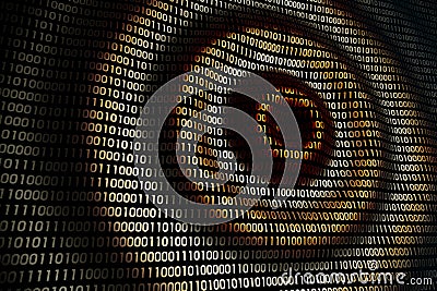 Circular waves on abstract digital wall in cyberspace, binary technology background Stock Photo