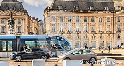 Circulating tram place de la Bourse in bordeaux Editorial Stock Photo